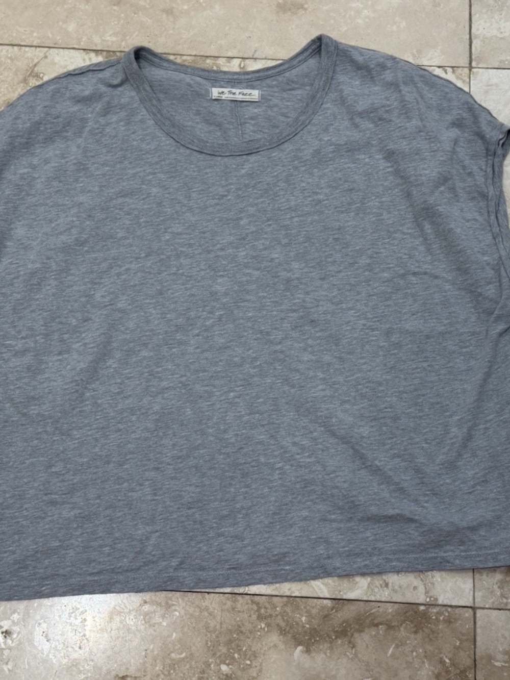 Free People We The Free Grey Oversized Boxy Staple T Shirt Top Sz. XL -EUC